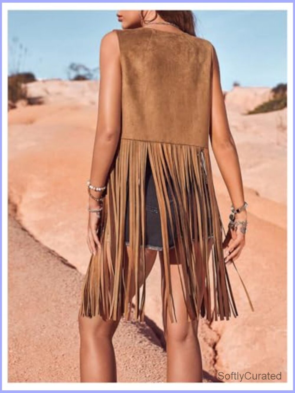 Tassel Sleeveless Vest 70s Western Fringe Suede Jacket Hippie Clothes - Picture 7 of 7